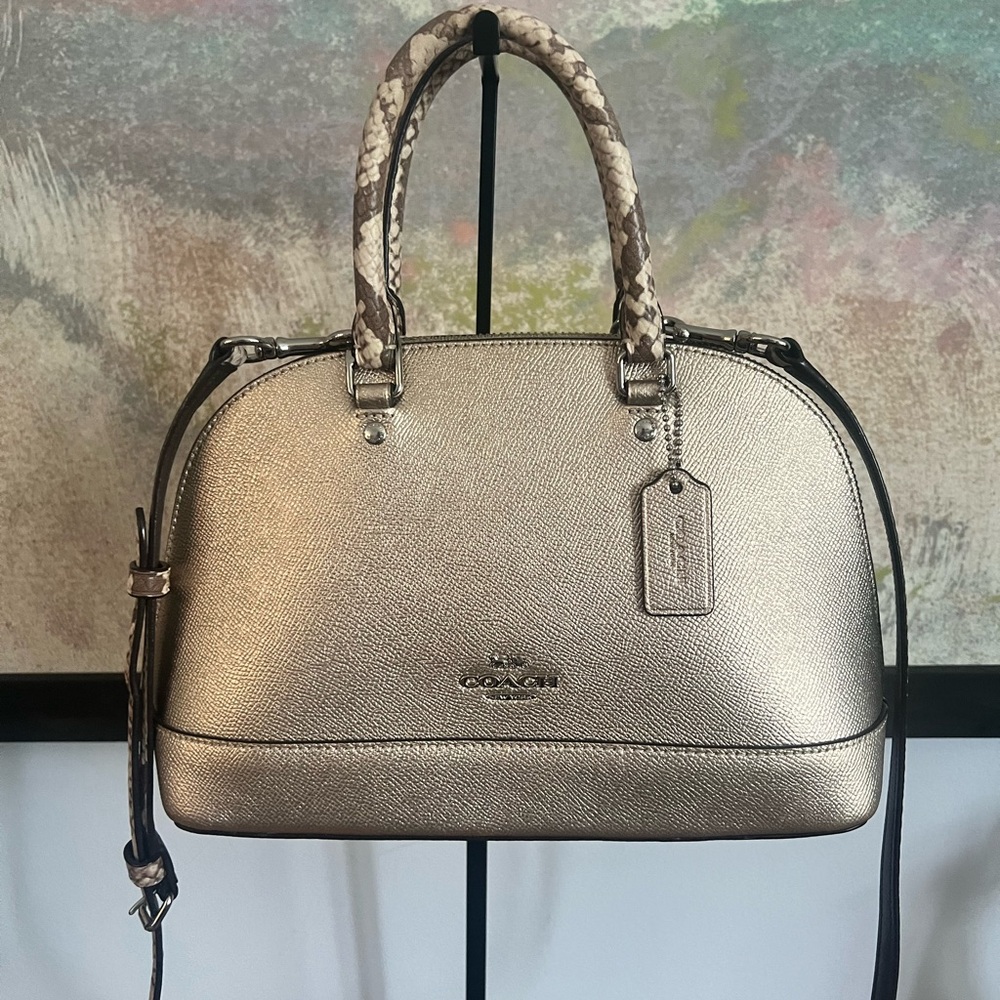 Coach Gold Metallic And Python Embossed Domed Sie… - image 2
